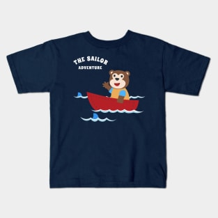 Funny monkey sailor cartoon vector on little boat with cartoon style. Kids T-Shirt